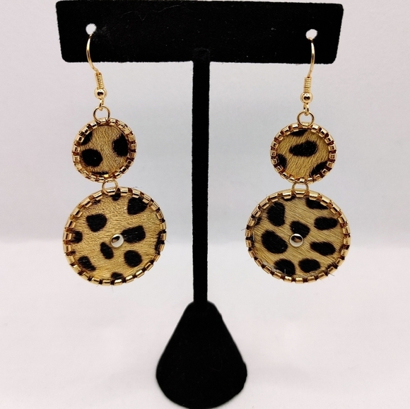 Private Label Jewelry - Leopard Leather Drop Earrings | Boho Statement Dangle